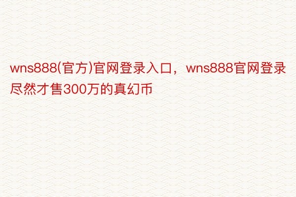 wns888(官方)官网登录入口，wns888官网登录尽然才售300万的真幻币