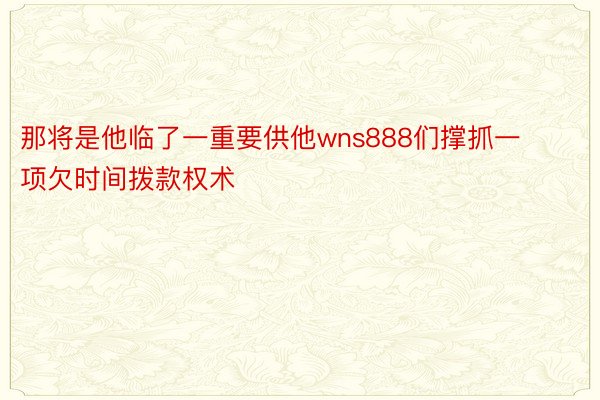 那将是他临了一重要供他wns888们撑抓一项欠时间拨款权术