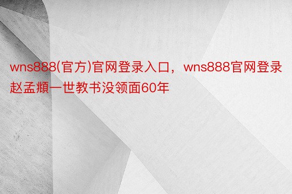 wns888(官方)官网登录入口，wns888官网登录赵孟頫一世教书没领面60年