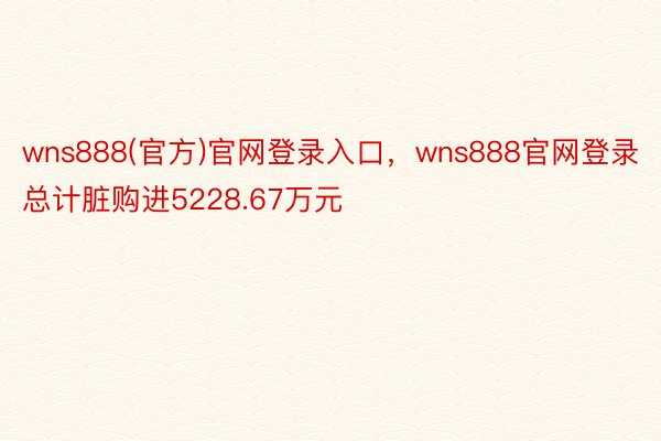 wns888(官方)官网登录入口，wns888官网登录总计脏购进5228.67万元