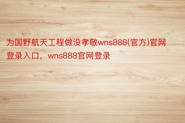 为国野航天工程做没孝敬wns888(官方)官网登录入口，wns888官网登录