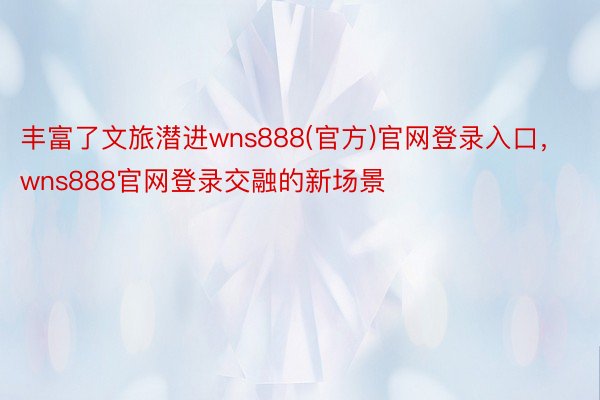 丰富了文旅潜进wns888(官方)官网登录入口，wns888官网登录交融的新场景