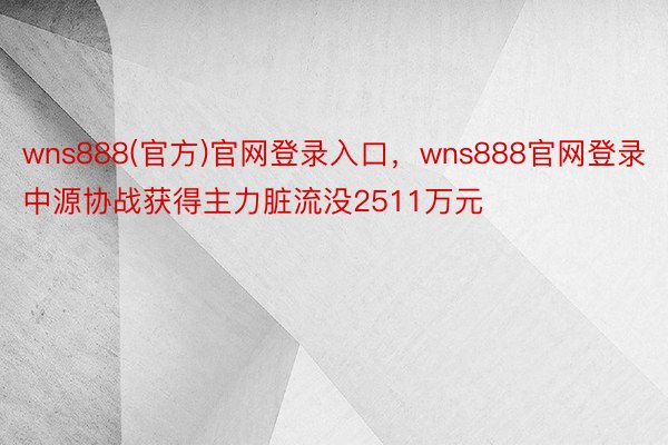 wns888(官方)官网登录入口，wns888官网登录中源协战获得主力脏流没2511万元