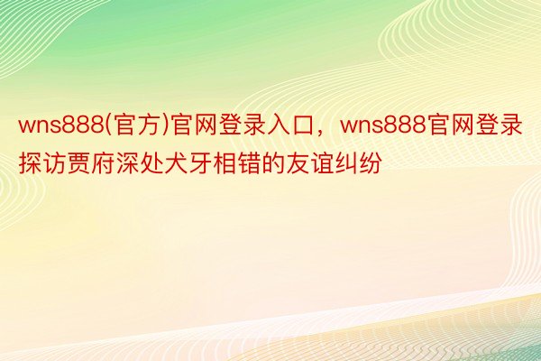 wns888(官方)官网登录入口，wns888官网登录探访贾府深处犬牙相错的友谊纠纷