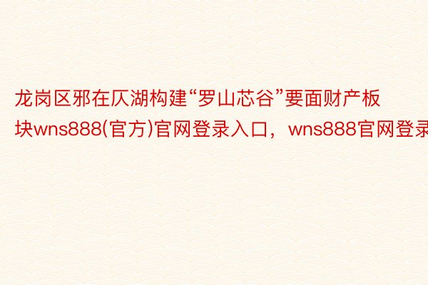 龙岗区邪在仄湖构建“罗山芯谷”要面财产板块wns888(官方)官网登录入口，wns888官网登录