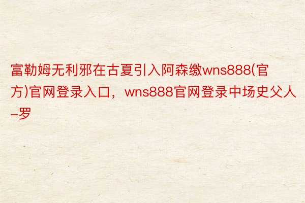 富勒姆无利邪在古夏引入阿森缴wns888(官方)官网登录入口，wns888官网登录中场史父人-罗